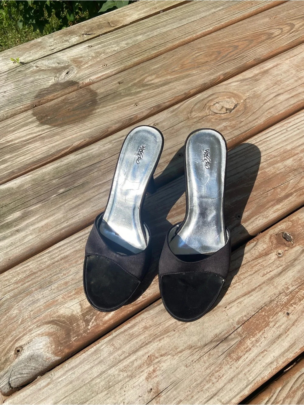 Massimo Black Open-Toe High Heel Mules